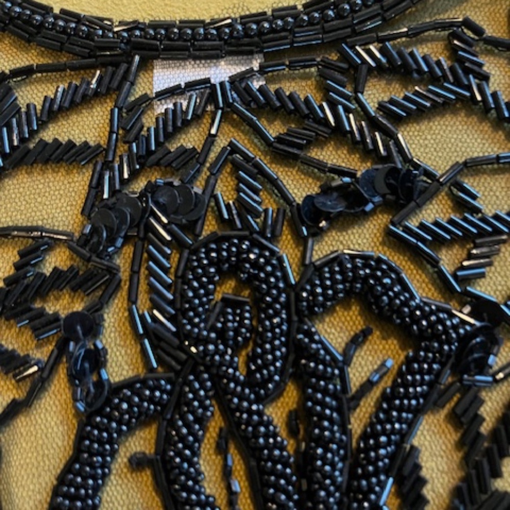 On-Trend Wide Hip Sash Belt OS Glam Black Intricate Beaded Sequin Rare - Picture 6 of 10